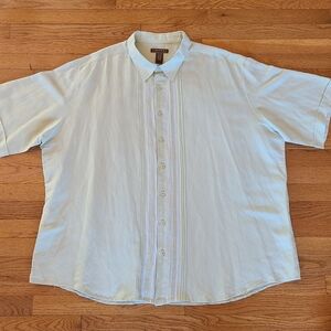 Cubavera  4XLT Men's linen Blend Green Button Down Shirt Short Sleeve